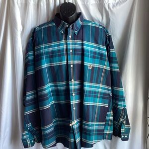 Cinch Men's Teal and Navy Plaid Button Down Shirt Size XXL
